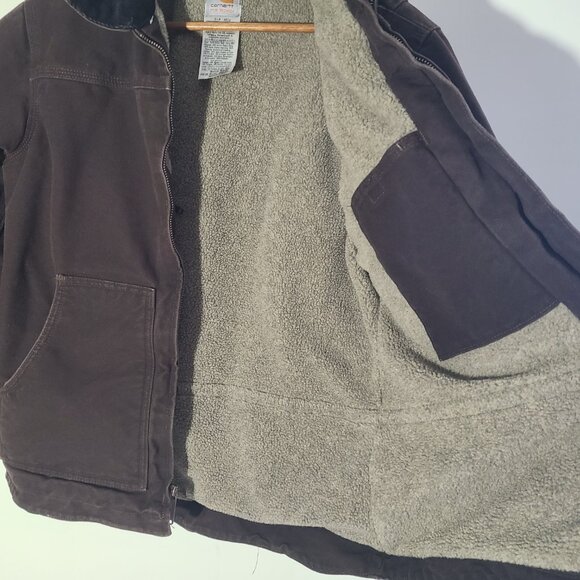 Vintage 90s Carhartt Sherpa Lined Brown Canvas Women's Medium Full Zip Jacket - Picture 3 of 7